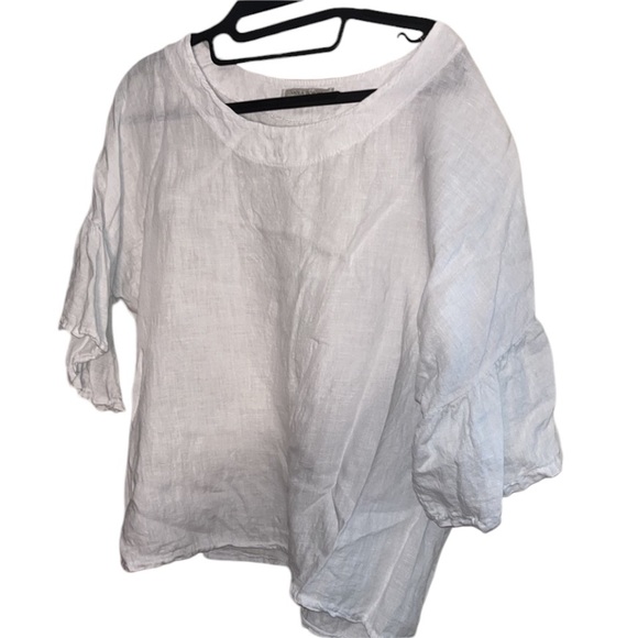 Viola Borghe size X-Large white linen top made in Italy 3/4 ruffle sleeve top - Picture 1 of 13